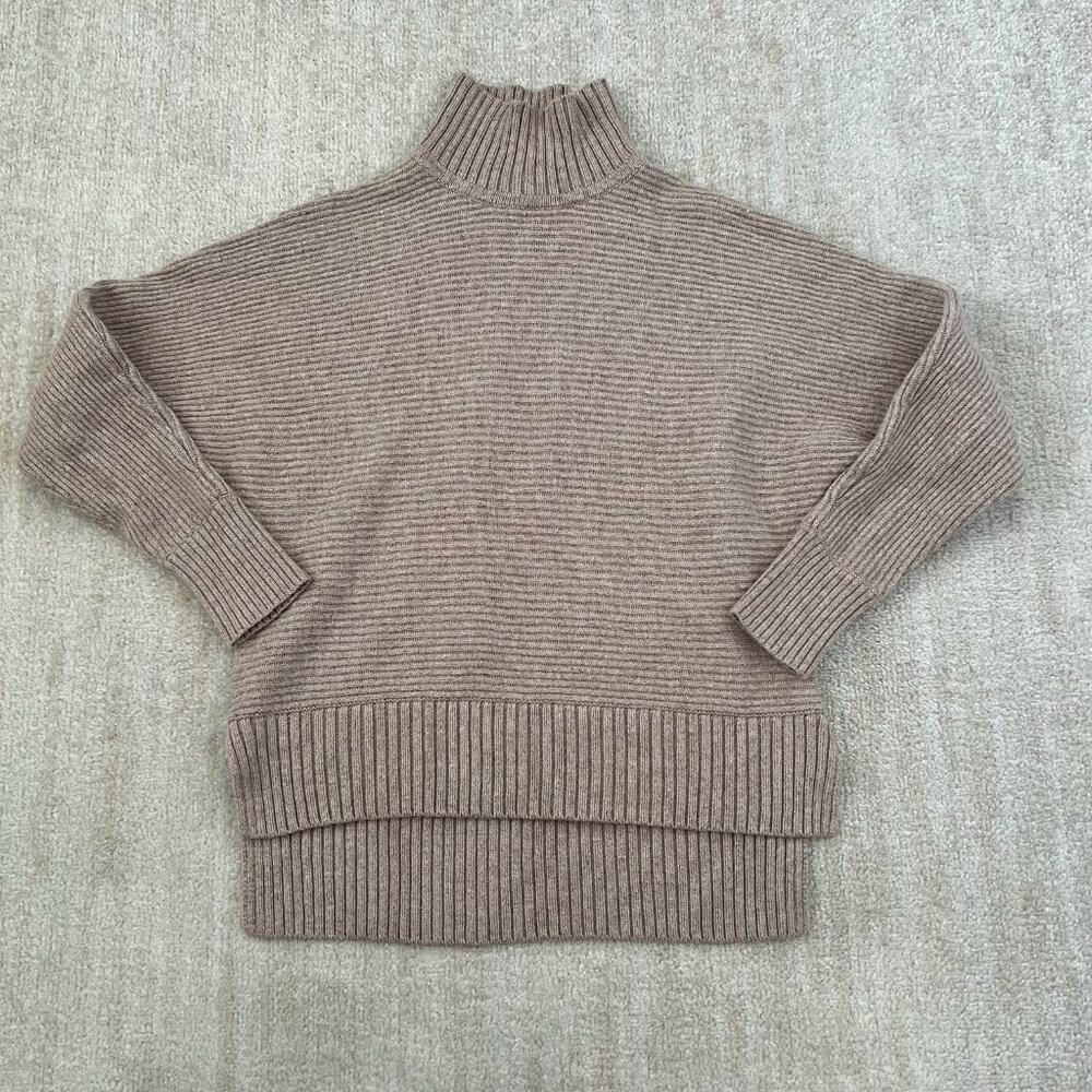 LOFT Mockneck Chunky Rib Knit Wool Cotton Tan Sweater S
